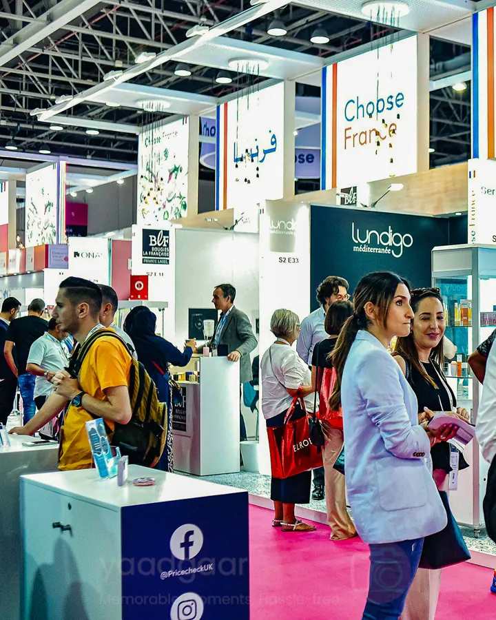 Exhibition visitors and brand displays